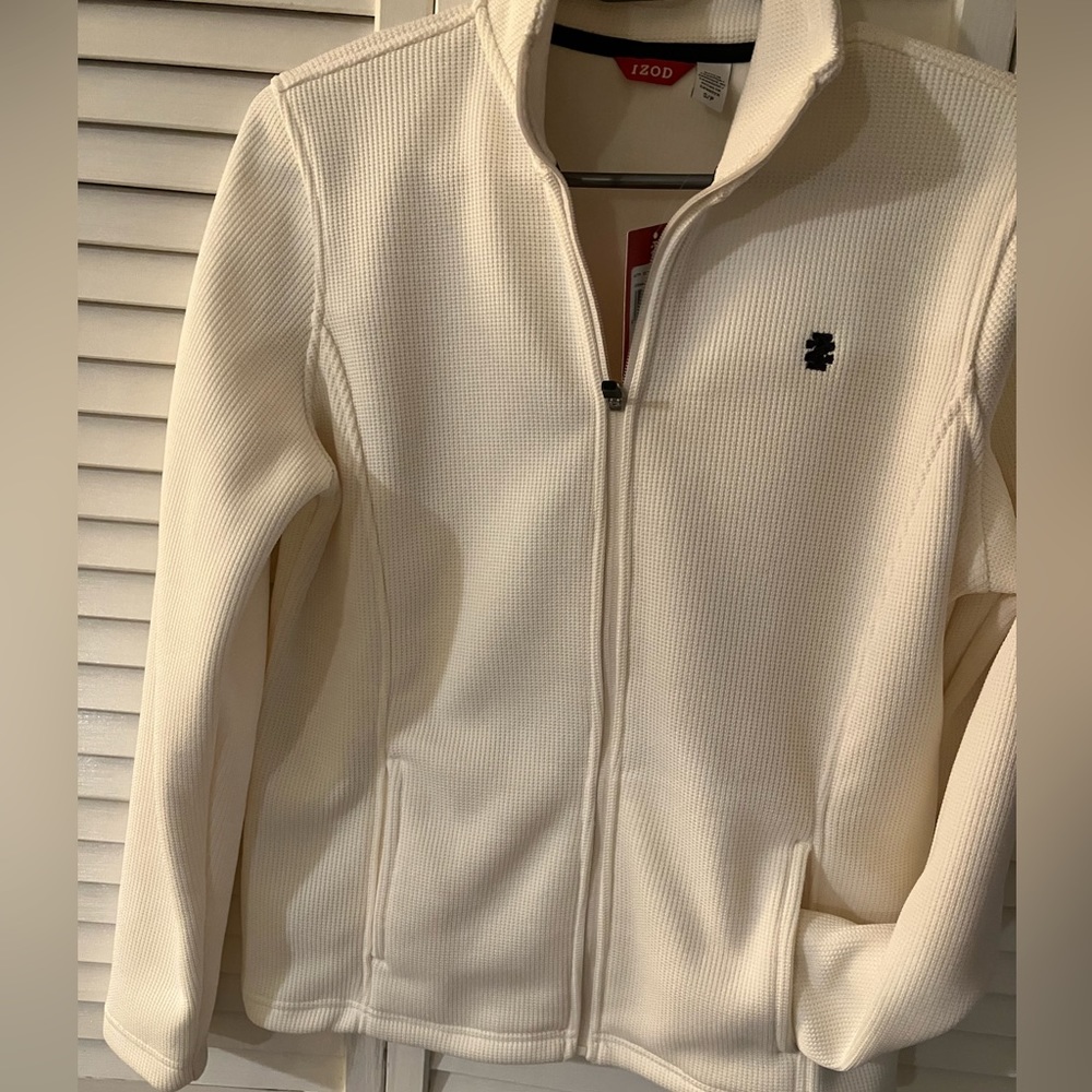 Izod off white full zip jacket with stand up collar